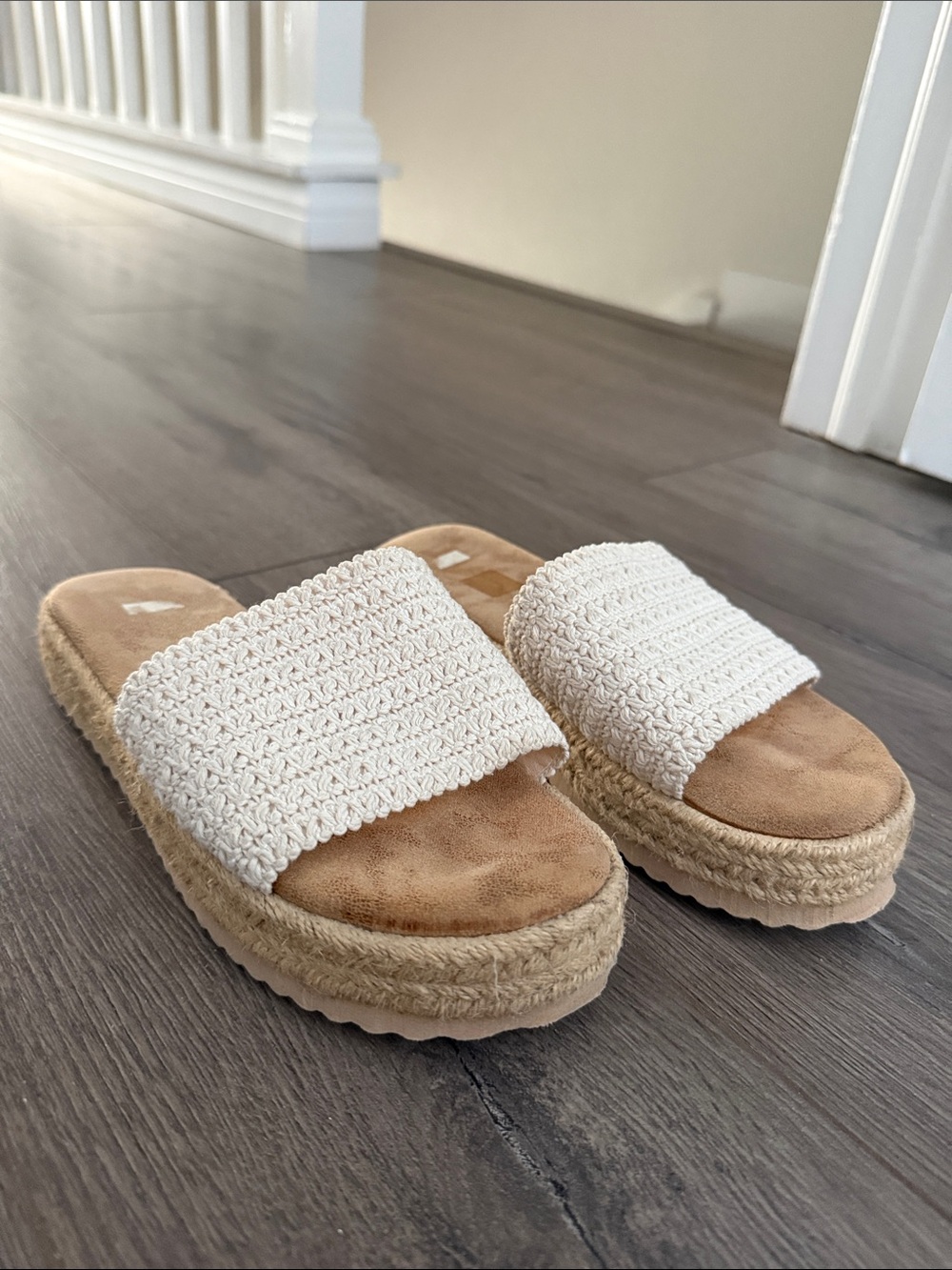 Woven Cream Slide Sandals for Women